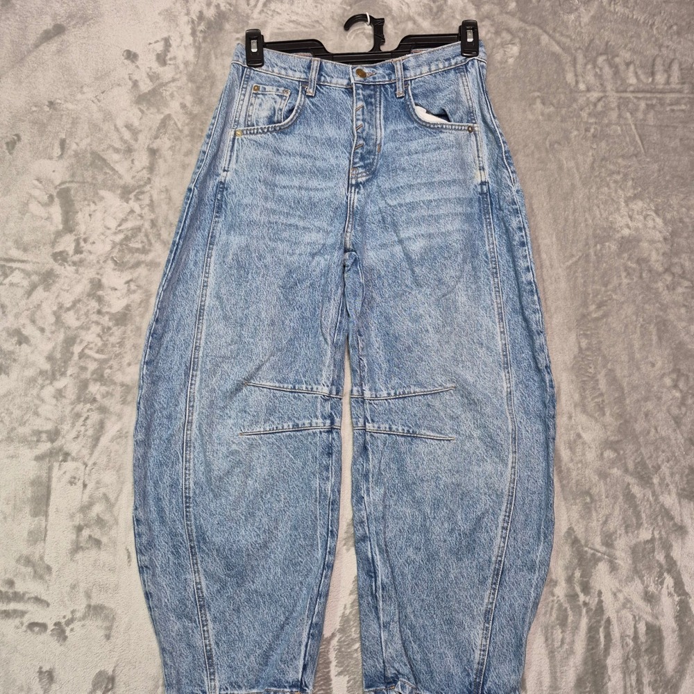 We The Free Free People Good Luck Mid Rise Barrel Jeans Light Wash 26